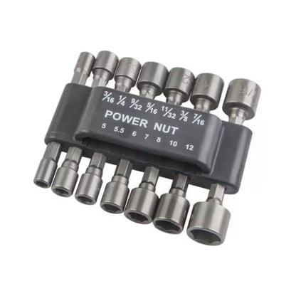 Power Nut 15-Piece Nut Driver Set with L-Handle, 1/4 Inch | Hex 5/16 Drill Bit Socket Adapter, Metric Sizes, SAE Sizes