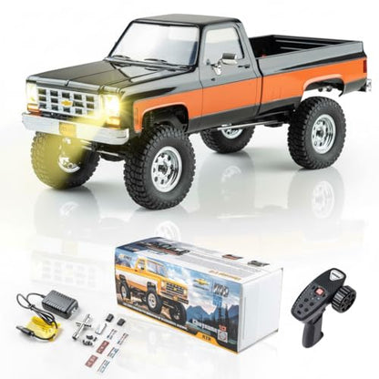 FMS FCX18S 1/18 Chevrolet K10 S RC Truck, Officially Licensed 4WD RC Crawler 2 Speeds Switch with LED Lights, Off-Road RC Car for Adults (Black) - color: Black