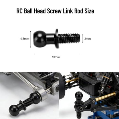 10pcs Metal Ball Screws, Link Rod Shock Absorbers End Fasteners Fixing Spherical Bolts Replacement Compatible with TT01 TT02 RC Car(Black) Model Toys