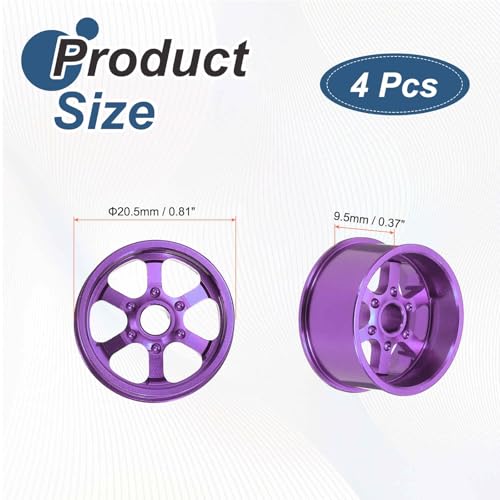 MECCANIXITY 4Pcs RC Car Wheel Rims, 20.5mm Dia 5-Spoke Purple Aluminum Alloy Wheel Rims Hex Hub for HSP RC Drift On-road Racing Touring Car - color: Purple