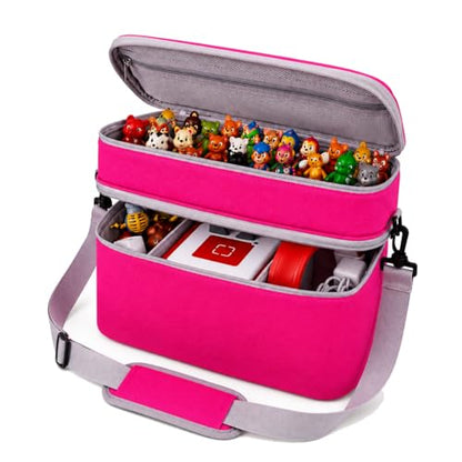 Bevegekos 2-Layer Carrying Case for Toniebox Gen 1 & 2, Holds 25+ Figures | EPE foam padded, 2 velcro dividers, fits headphones & charging station, adjustable strap, ideal for travel and daily use - color: Rosy/Pink