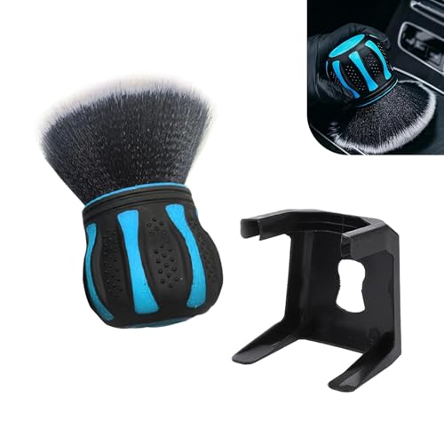 Car Detailing Brush, Ball-Shaped Cleaning Brush with Ultra Soft Dense Bristles, Non-Slip Handle and Storage Rack Design, Universal Multi-Purpose Gap Cleaner for Car Home Office (Blue) - color: Blue
