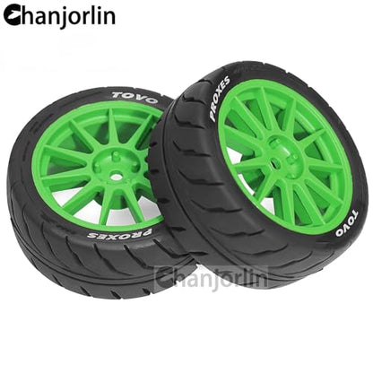 1/10 RC On Road Racing Tires and Wheels 12mm Hex OD 2.72'' RC Rally Street Tyres for 1:10 Scale Touring Drift Car Tamiya TT01 TT02 XV01 TA06 A959 PTG2 HPI KYOSHO HSP Traxxas 4PCS (Green) - color: Green