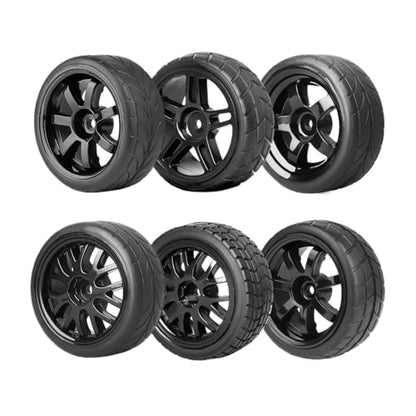 RC Wheel Tires Pre-Glued Tires and Wheels Set On Road RC for 1/10 Scale Racing Car Drift Touring | Dark Grey - color: Dark Grey