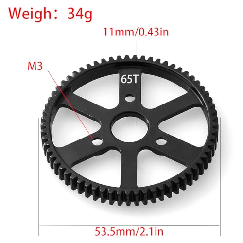 32P Spur Gear, 65T 0.8 Metric Pitch, Compatible with 32P, Hardened Steel 65 Tooth 0.8M Spur Main Gear for 1/10 TRAXXAS Ford Rustler Slash Stampede 4X4 Summit T-Maxx E-REVO Jato Arrma, Replace #3960 - size: M0.8-Spur Gear-65T