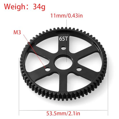 32P Spur Gear, 65T 0.8 Metric Pitch, Compatible with 32P, Hardened Steel 65 Tooth 0.8M Spur Main Gear for 1/10 TRAXXAS Ford Rustler Slash Stampede 4X4 Summit T-Maxx E-REVO Jato Arrma, Replace #3960 - size: M0.8-Spur Gear-65T