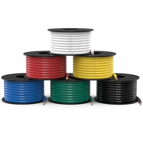 NAOEVO 14 Gauge Wire, Tinned Copper Silicone 14 AWG Automotive Wire, 300FT | 200°C, High Conductivity, Flexible 14 AWG Stranded Wire, 14 AWG Wire for Automotive, LED, DIY, Circuit (6 Colors 50ft/Spool) - size: 50ft, style: 14AWG