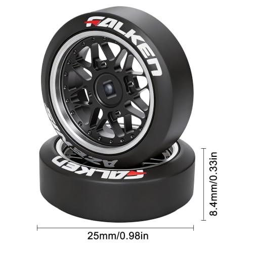 4 Pcs 25mm Star Shaped Rc Drift Wheels & Logo Drift Tires for 1/24 1/28 Wltoys, [2N+2W] Aluminum Alloy Rims with Rc Drift Car Tires for 1/24 1/28 Mini-Q HGD1 Wltoys K969 K989 k929(Black) - color: Black