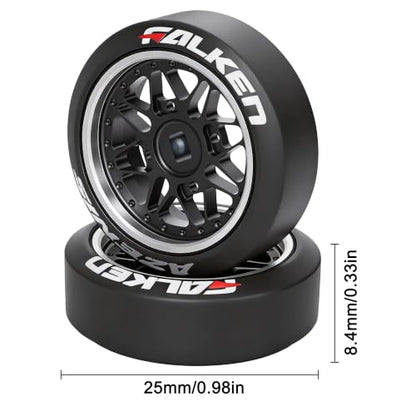 4 Pcs 25mm Star Shaped Rc Drift Wheels & Logo Drift Tires for 1/24 1/28 Wltoys, [2N+2W] Aluminum Alloy Rims with Rc Drift Car Tires for 1/24 1/28 Mini-Q HGD1 Wltoys K969 K989 k929(Black) - color: Black