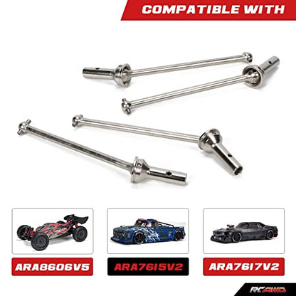 RCAWD CVD Driveshaft 124mm for ARRMA 6S, 1/8 Typhon 6S, Typhon Roller & 1/7 Infraction 6S, Limitless Roller & Felony 6S Upgrades Parts, #45 Steel Drive shafts Hop Ups for #AR220030#ARAC3984 Silver