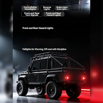 1/18 RC Crawler Truck, 2.4G 4WD Rock Pickup Metal Chassis LED Lights Black | Two-Speed Transmission, Independent Suspension and A High-Torque Motor for Off-Road Adventures and Rc Enthusiasts - color: Black