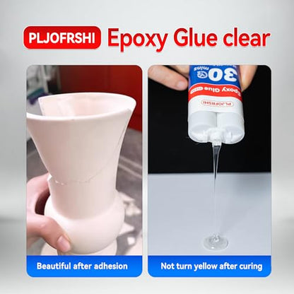 Clear AB Epoxy Glue, 30-Min Waterproof Multipurpose Repair Adhesive 1.76oz | Clear epoxy bonds metal, plastics, PVC, wood, ceramic & fiberglass; ideal for tile, pipe, fishing rod & golf club repair