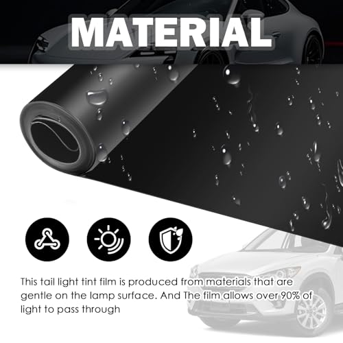 12×47" Car Headlight Tint Film,Cuttable Taillight Tint Film Kit with Squeegee & Cutter,Waterproof Tail Light Tints Films Car Exterior Accessories for Headlights Fog Lights Tail Lights (Black) - color: Black