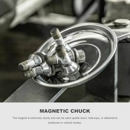 2 PCS Magnetic Tray Holders, Stainless Steel 3 Inch Round Trays Metal Parts Holder with Strong Magnet, Heavy Duty Thickened Trays for Screws Bolts Nuts Washers Pins - color: Round