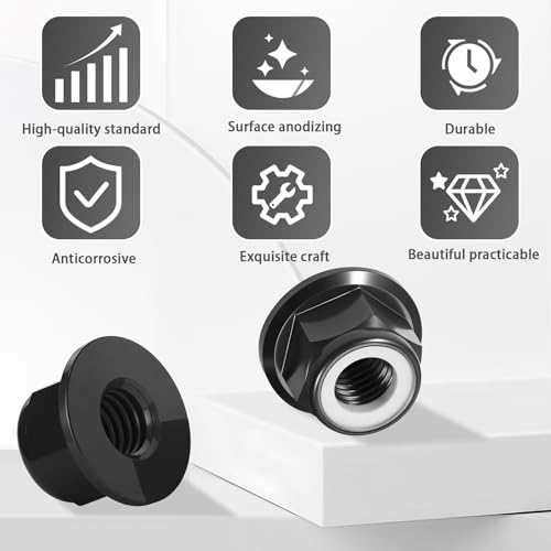 12Pcs M4 Flange Nuts Aluminum, M4-0.7mm Hex Flange Nylon Insert Lock Nuts for 1/10 Scale RC Car Traxxas Slash 4x4 2WD Stampede VXL Rustler VXL HPI Redcat Axial Racing Truck Buggy Crawler Wheels Black - color: Black, size: 12Pcs