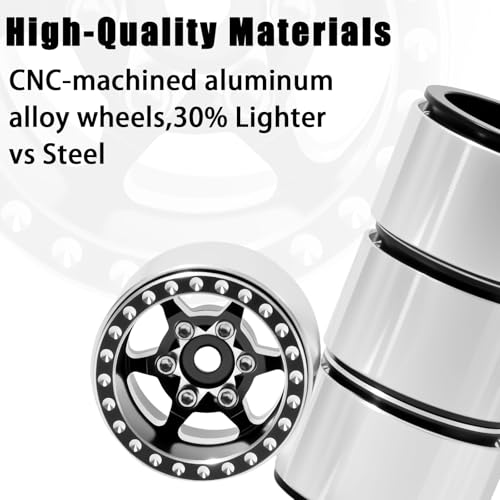 1.0 Beadlock Wheel Rim Set Aluminum Alloy RC Upgrade Part For Traxxas 1/18 TRX4M 1/24 Axial SCX24 FMS FCX24 Gladiator Bronco C10 JLU Deadbolt B17 RC Crawlers Upgrade Off-road(4Pcs/set) - color: Black