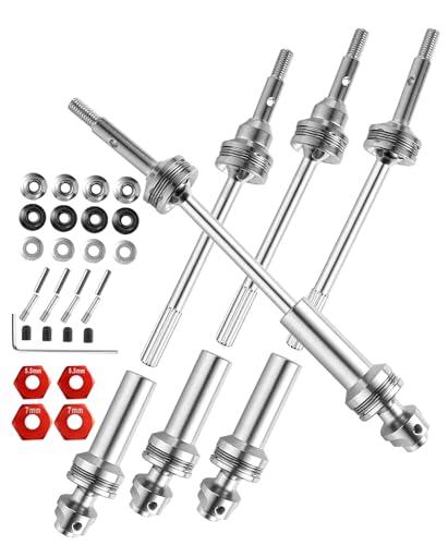 Upgrades Part Drive Shaft CVD for 1/10 Slash 4X4/Stampede 4X4/Rustler 4X4/Hoss 4X4 RC 4WD,4PCS Front Rear Stainless Steel CVD #45 Axle with Red Hex,Silver - style: Silver w/Red (for 4wd)
