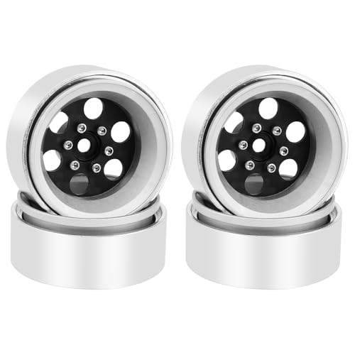 ModuWheel 1.3" Negative Offset Aluminum + Carbon Fiber Beadlock Wheels Rim for 1/24 1/18 AX24 SCX24 TRX4m Ascent18 RC Crawler,Round Pattern (Silver) - color: Silver