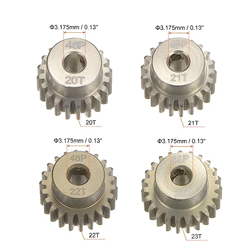 HARFINGTON 48P Hardened Pinion Motor Gear Set 4pcs 20T 21T 22T 23T Fit 1/8 inch RC Motor Shaft 48 Pitch 7075 Aluminum Gears for RC Car, with Hex Key - style: 20T 21T 22T 23T