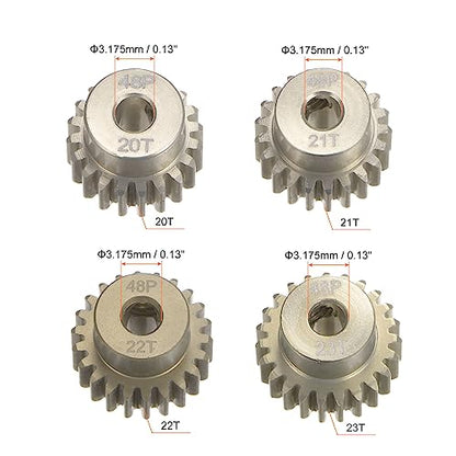 HARFINGTON 48P Hardened Pinion Motor Gear Set 4pcs 20T 21T 22T 23T Fit 1/8 inch RC Motor Shaft 48 Pitch 7075 Aluminum Gears for RC Car, with Hex Key - style: 20T 21T 22T 23T