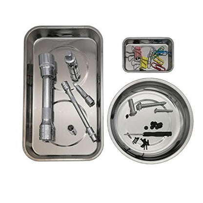 Magnetic Tray Holder 3pc,for Socket Screw Nuts Bolts Metal Parts,Extra Strong Magnet,Thickened Tray,Stainless Steel - style: Tray & Bowl 3pc