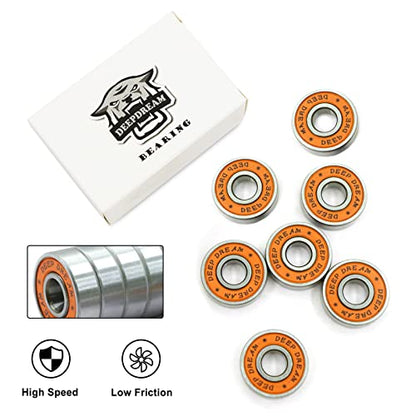 Premium 20Pcs 608rs Bearings Skateboard Bearings Chrome Steel Bearing Longboard Bearings (8x22x7mm) Double Rubber Sealed Deep Groove Bearing - size: 608-2rs-orange