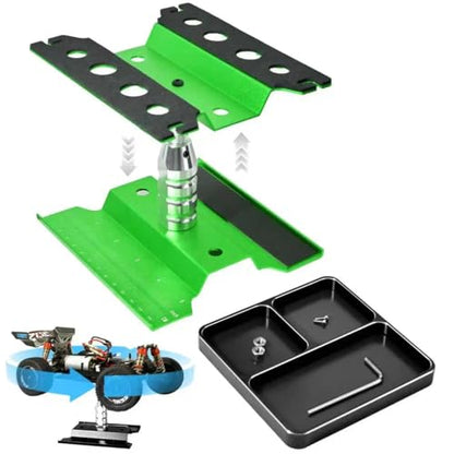 RC Car Work Stand Adjustable Height Lift Lower 360° Rotation Aluminum RC Repair Stand, Small Screw Tray Fit for 1/8 1/10 1/12 1/14 for Traxxa Axial Arrma RC Crawler Monster Truck Buggy (Green,Black) - color: Green-black