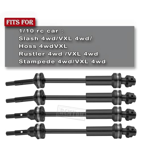 RC Stainless Steel Drive Shaft CVD Upgrades Part for 1/10 Slash VXL 4X4,Rustler/Stampede/Hoss VXL 4X4 4WD,4PCS Front Rear #45 Axles with Hex,Black - style: Black for 1/10 4wd