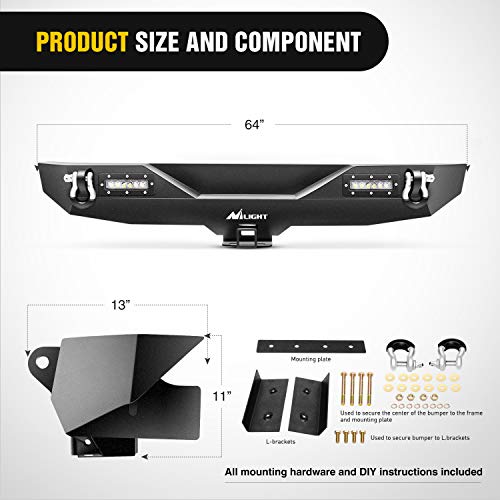 Nilight Front + Rear Combo Compatible for 2007-2018 Jeep Wrangler JK,Rock Crawler Bumper with Hitch Receiver & Nilight Upgraded LED Lights Off Road Textured Black - color: Front Bumper + Rear Bumper