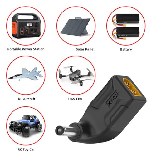chenyang XT60 to DC Adapter,DC 5.5x2.1mm Male to XT60 Male 90 Degree Angled Bidirectional Charging Conversion Adapter for Aircraft Model/Car Model/Remote Control Toy/Battery Charger - style: DC Male to XT60 Male Angled
