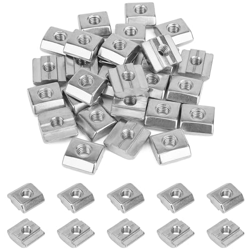 50pcs M6 Sliding T-Nuts for 3030 8mm T-Slot Aluminum Extrusion | Hammer head sliding T-nuts(M6). Carbon steel, nickel-plated. For 3D printers, CNC, laser engravers - size: 50pcs M6 Sliding Nuts
