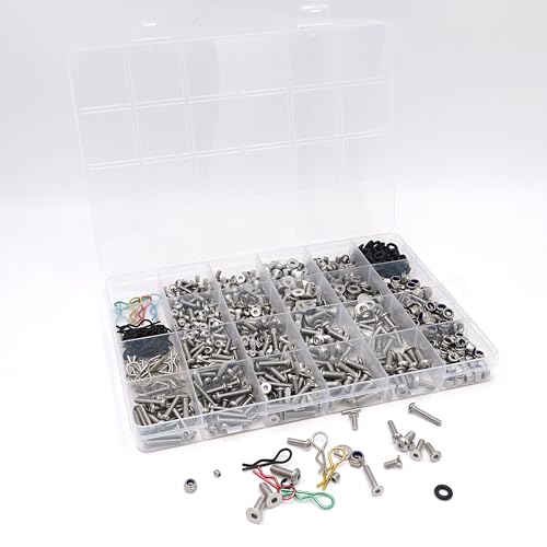 1008Pcs Universal RC Screw Assortment Kit 304 Stainless Steel for Traxxas | For HPI Arrma SCX10 Losi 1/8 1/10 1/12 1/16 Scale RC Cars,High Tensile,Rust Resistance,Compartment Storage Case