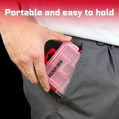 Geinxurn Small Flat Storage Parts Organizer, 4Pcs Red Portable Transparent Plastic Small Parts Tools Box with Removable Dividers, Screwdriver Bit Cases Storage(4 Pieces) - style: Flat-4pcs