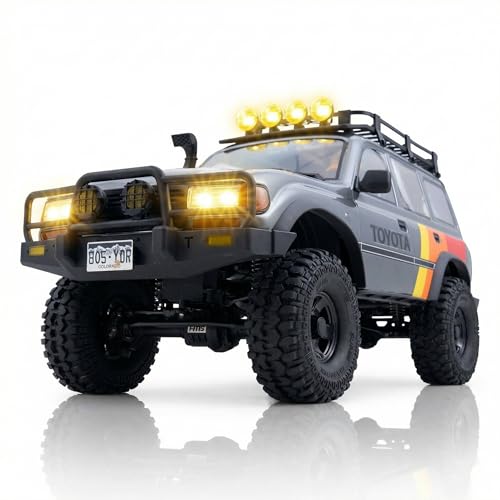 FMS FCX10 1/10 RC Crawler LC80 Series-Official Toyota Licensed,High-Performance RC Rock Crawler 4X4,Two Speed Transmission,Metal Chassis,Realistic LED Lights,2.4GHz RC Car for Adults (Grey) - color: Grey
