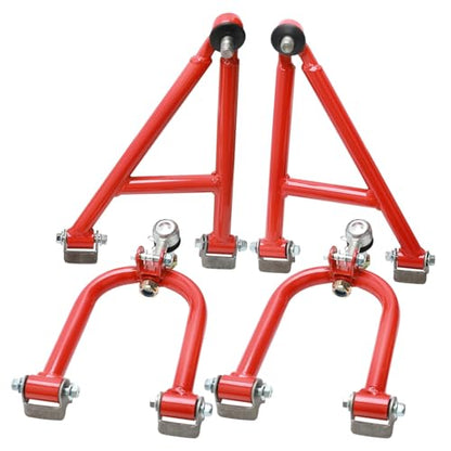 Front Suspension Swing Arm Set for ATV/UTV | 9.1" Upper & 12.4" Lower A-Arms with Shock Mounts | Red Powder Coated Steel for Off-Road Quad & Buggy | Heavy Duty Steering Upgrade