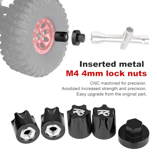 Hobbypark 4PCS Aluminum RC Car Wheel Rim Center Cap Adapter M4 Nut for 1/10 RC Crawler Traxxas TRX4 Axial SCX10 90046 D90 Redcat Gen7 (Black)