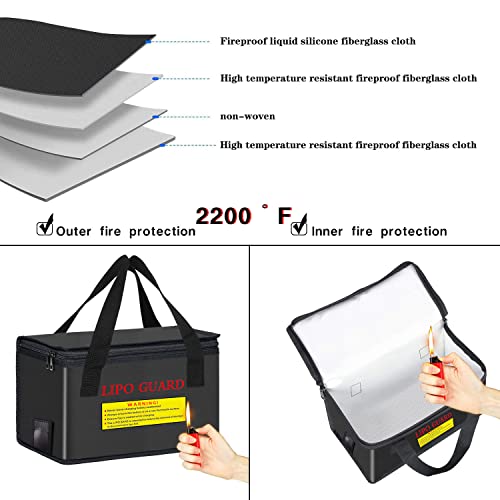 2PCS Lipo Battery Safe Bag Fireproof Charging Bag for RC Lipo Battery Pack Storage Charging Transport, Home Office Travel Lipo Storage Pouch Double Layer Fireproof - size: 260x130x150mm+185x75x60mm (2 pcs)