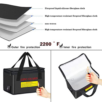 2PCS Lipo Battery Safe Bag Fireproof Charging Bag for RC Lipo Battery Pack Storage Charging Transport, Home Office Travel Lipo Storage Pouch Double Layer Fireproof - size: 260x130x150mm+185x75x60mm (2 pcs)