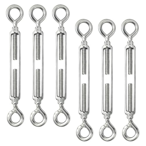 6 PCS M8 Eye and Eye Turnbuckles for Cables Wire Rope Tension | Made of 304 Stainless Steel, Corrosion Resistant , Easy to Use,440lbs Rated,Industrial Shade Sail Rigging - size: 6PCS-M8-OO