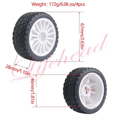Lifehead 67mm RC On-Road Rally Car Tires and Wheels for 1/10 RC On-Road Touring Drift Car HSP Tamiya XV01 TT01 TT02B HPI Kyosho FAZER MK2 /12mm Hex - color: White C