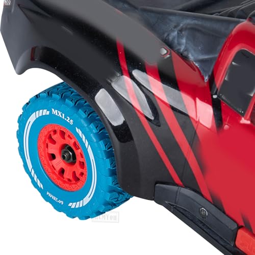 RC MX1.25 RC Truck Wheel Tires for Traxx as/Mojave GROM 223S 4x4 RTR,14301 14302 14303,Tamiya Kyosho HPI 1/14-1/18 Scale On/Off Road,RC Monster Truck Car Wheels,Red-Navy Blue - color: Red-navy Blue(rc Wheels Tires)