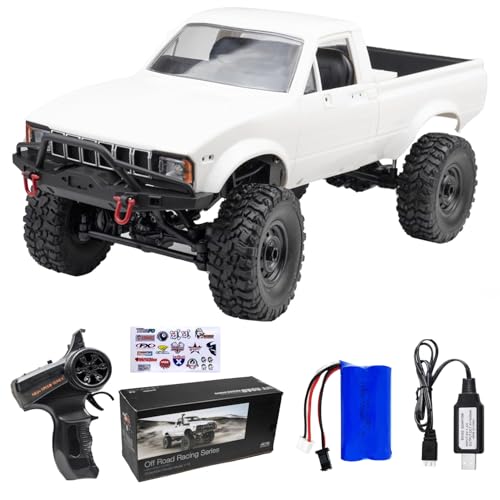 WPL C24 1/16 4WD RC Off-Road Pickup White | 2.4G RTR rock crawler with one upgraded 1200mAh battery, hobby gift for men