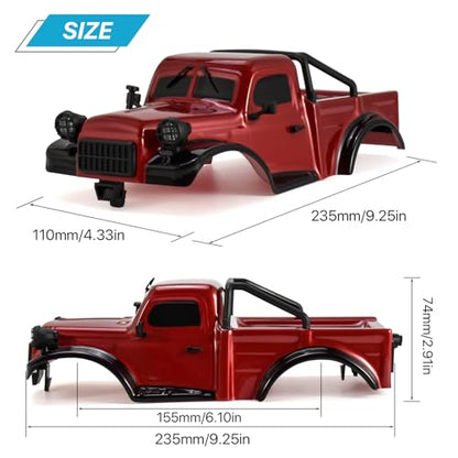 RC Truck Pickup Body Shell for 1/18 RC Crawler Car TRX4M Defender Bronco (Red) - color: Red