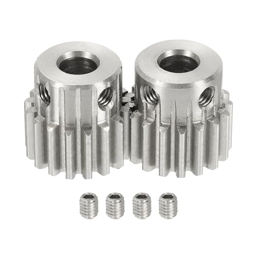 uxcell 2Pcs 1 Mod 17T Spur Gear 6.35mm Bore, 304 Stainless Steel Pinion Gear, 20°Pressure Angle, for Spur Rack and RC Model Car or Motor DIY(15mm) - size: 1 Mod 17T, 6.35mm x 15mm