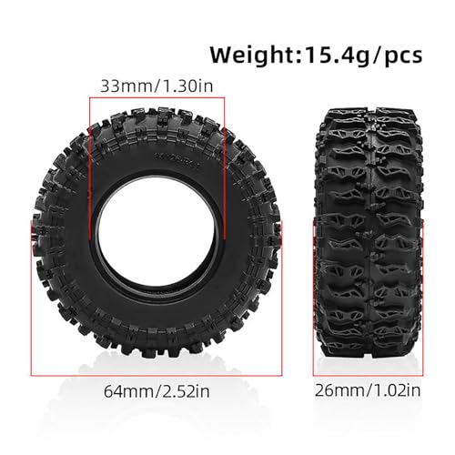 4PCS 1.3" Rubber Tire All Terrain Wheel Tyre with Foam Inserts for 1/12 1/14 1/18 1/24 Crawler Car for TRX4M SCX24 AX24 FCX24 FMS 1/24 Micro 1.0inch Beadlock Upgrade Parts (64x26mm,A) - color: 64x26mm,a