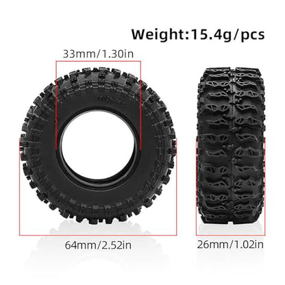 4PCS 1.3" Rubber Tire All Terrain Wheel Tyre with Foam Inserts for 1/12 1/14 1/18 1/24 Crawler Car for TRX4M SCX24 AX24 FCX24 FMS 1/24 Micro 1.0inch Beadlock Upgrade Parts (64x26mm,A) - color: 64x26mm,a