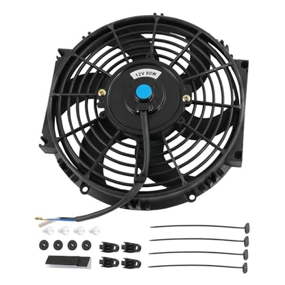 JDMSPEED New Universal Electric Radiator Slim Cooling Fan Push Pull 10" Inch 12v 80w 1750CFM - color: Black, size: 10 Inch