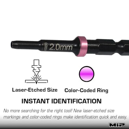 MIP Nut Driver 1/4" Drive Bit Speed Tip For Small Drills for Traxxas Arrma Axial Losi Redcat RC Quadcopter Helicopter FPV Racing Drone Models (2.0mm) - size: 2.0mm