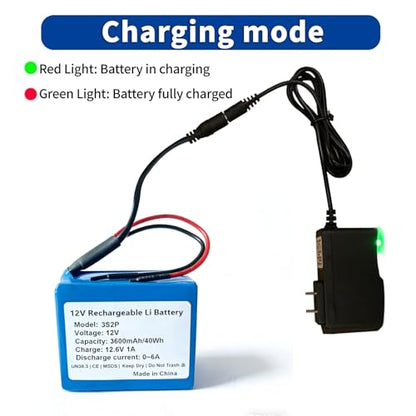 4000mAh 12V Rechargeable Lithium Battery Pack with Charger & Bare Leads - 6A Max Output for RC Cars, Robots, LED Strips, CCTV Cameras，DIY Projects