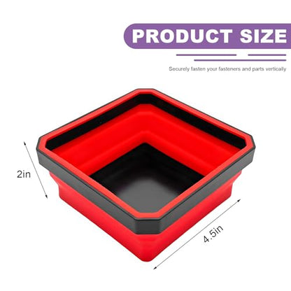 Collapsible Magnetic Parts Tray, 4.5" Square Silicone Metal Parts Organizer Double-Sided Magnet Bowl, Foldable Magnetic Tool Trays for Screws Bolts Nuts Washers Pins (Red) - color: Red